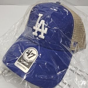 Los Angeles Dodgers MLB '47 MVP Mesh Trucker Snapback Hat Blu-Tan NEW w/Tags